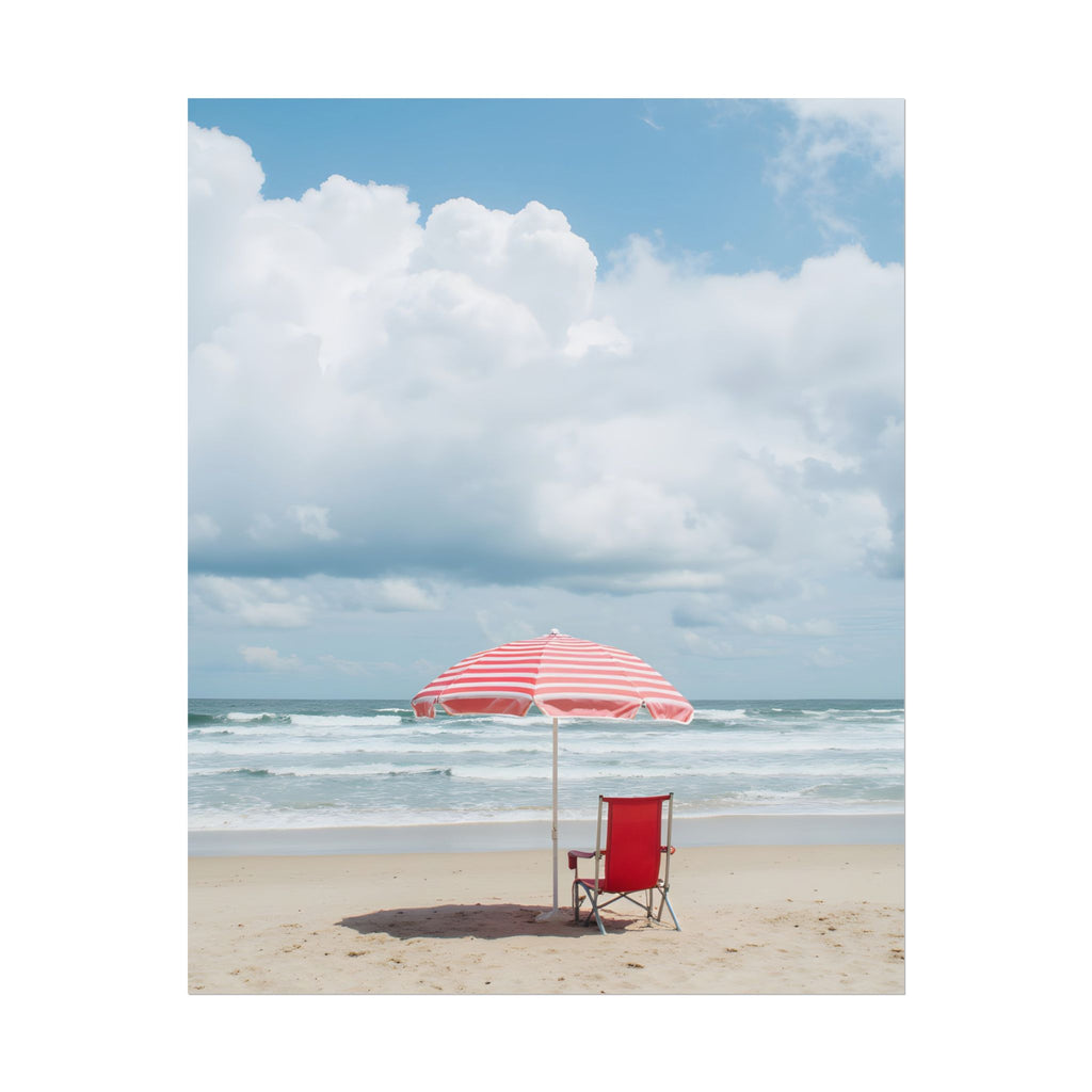 Sun-drenched beach memory with beach chair and umbrella - Poster