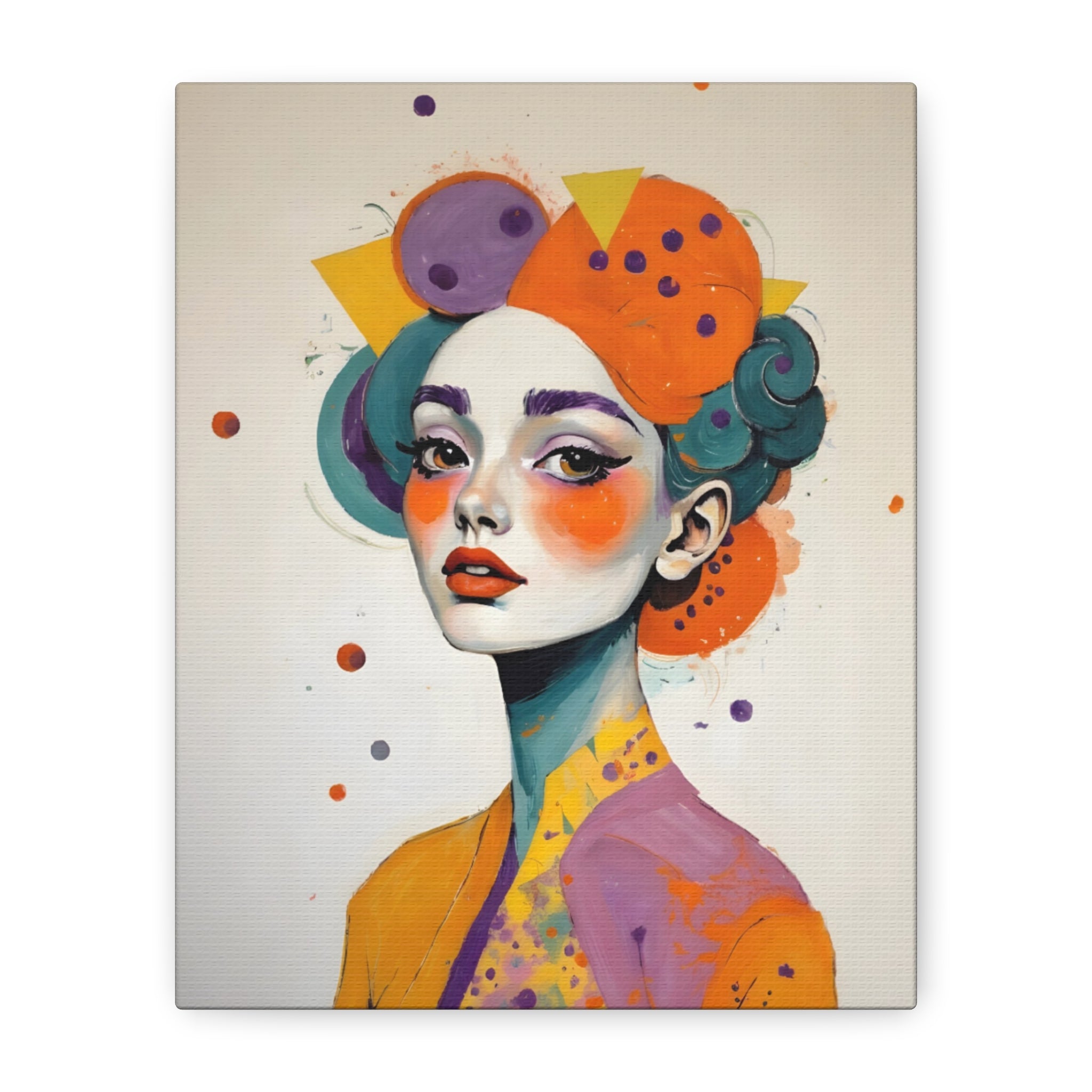 Colorful Portrait Art Canvas - Abstract Geisha Woman Matte Stretched Canvas