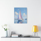 Sailing boat on calm water with pink accents Wall Art - Stretched Canvas