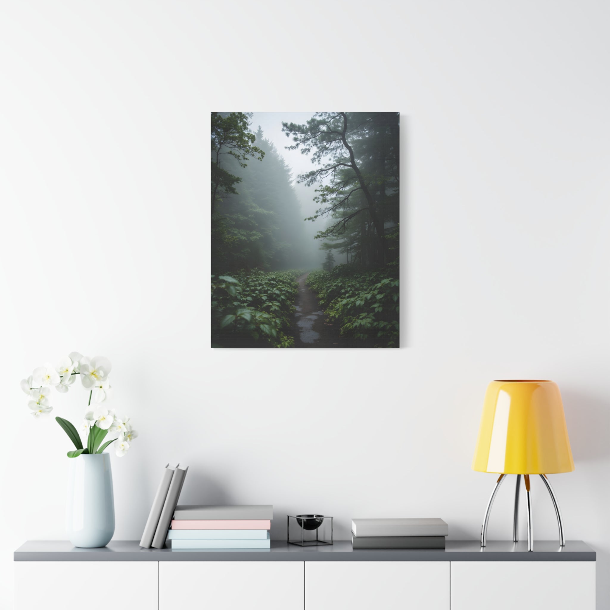 Misty Forest Path  Stretched Wall Art - Canvas Print