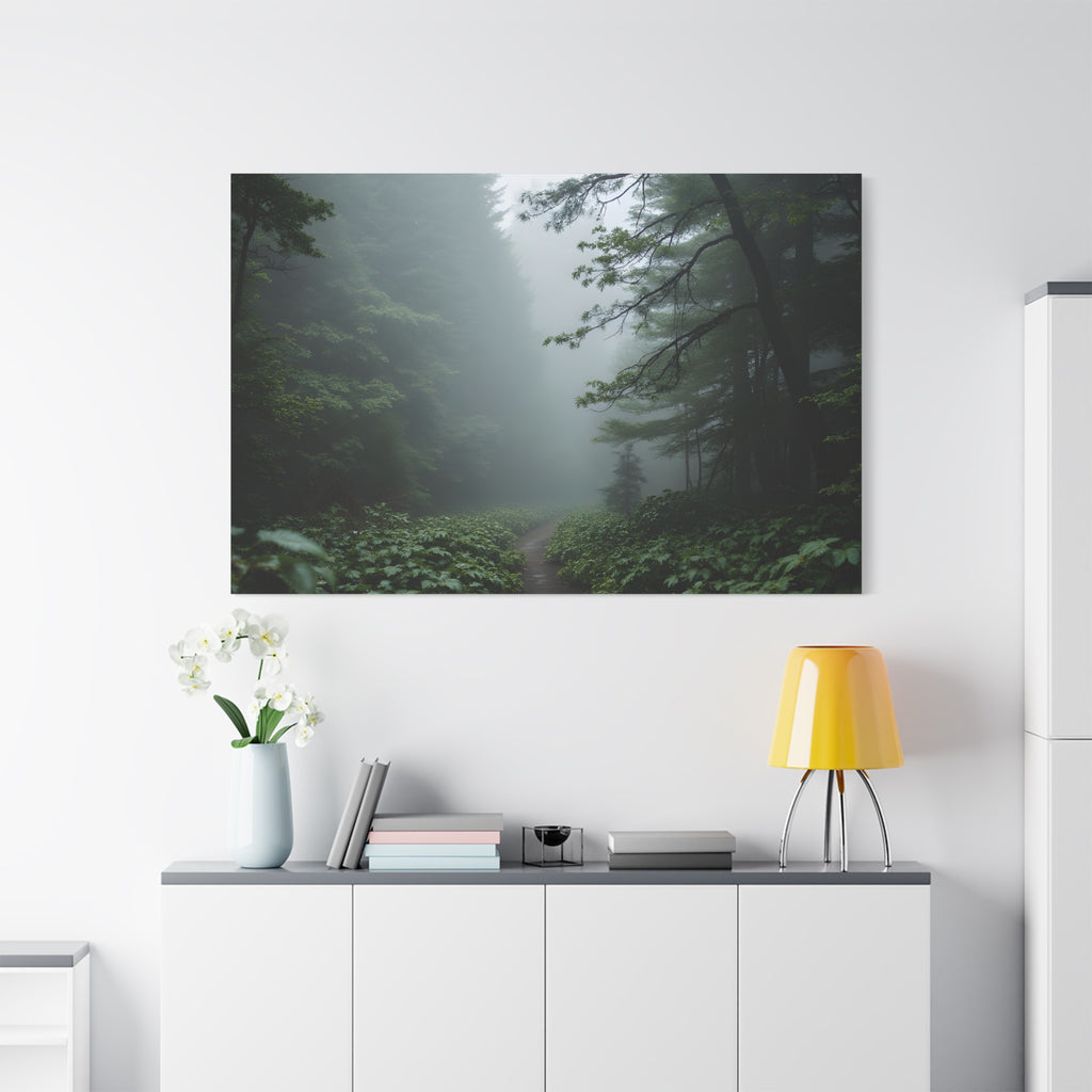 Misty Forest Path  Stretched Wall Art - Canvas Print