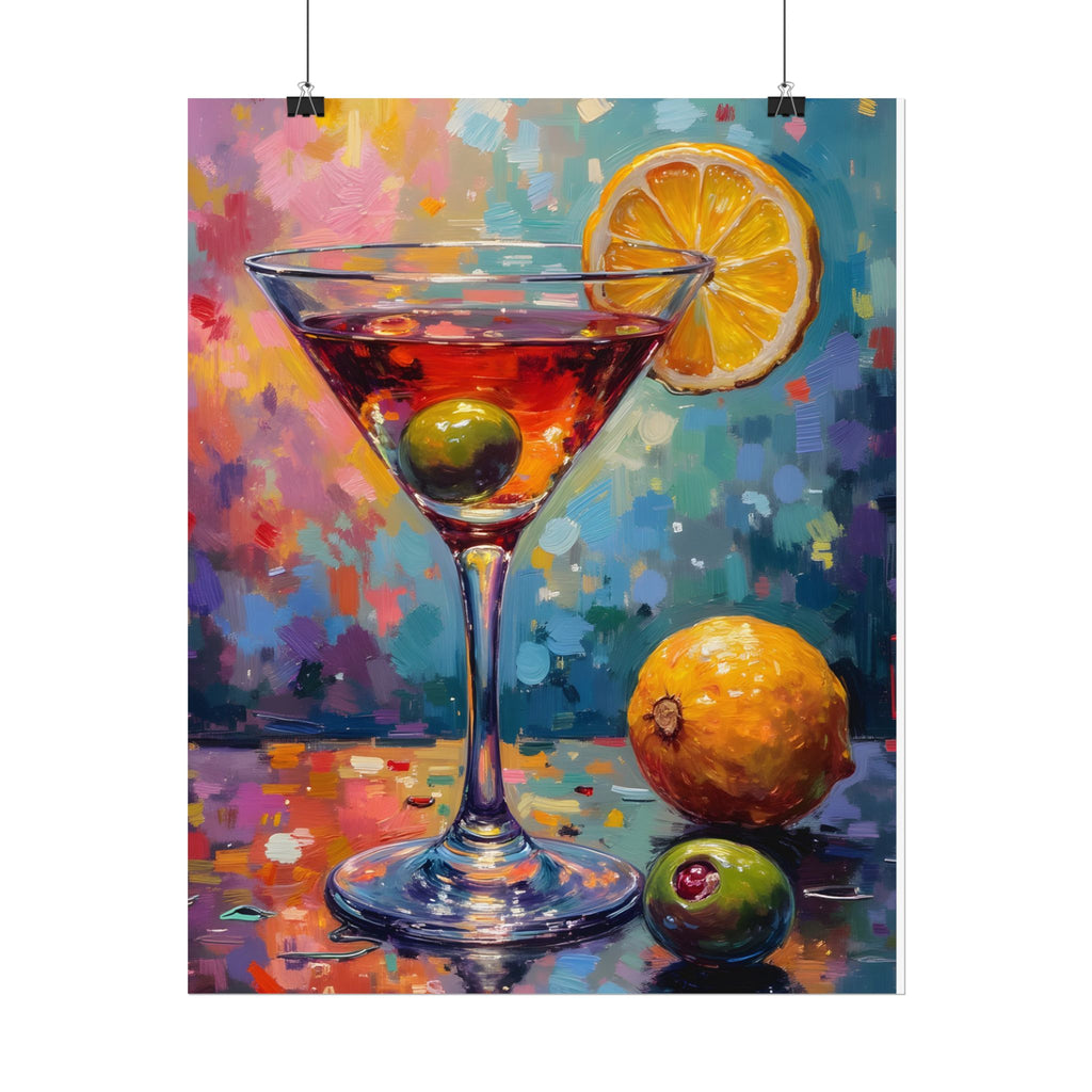 Colorful martini glass with lemon and olive Wall Art - Poster