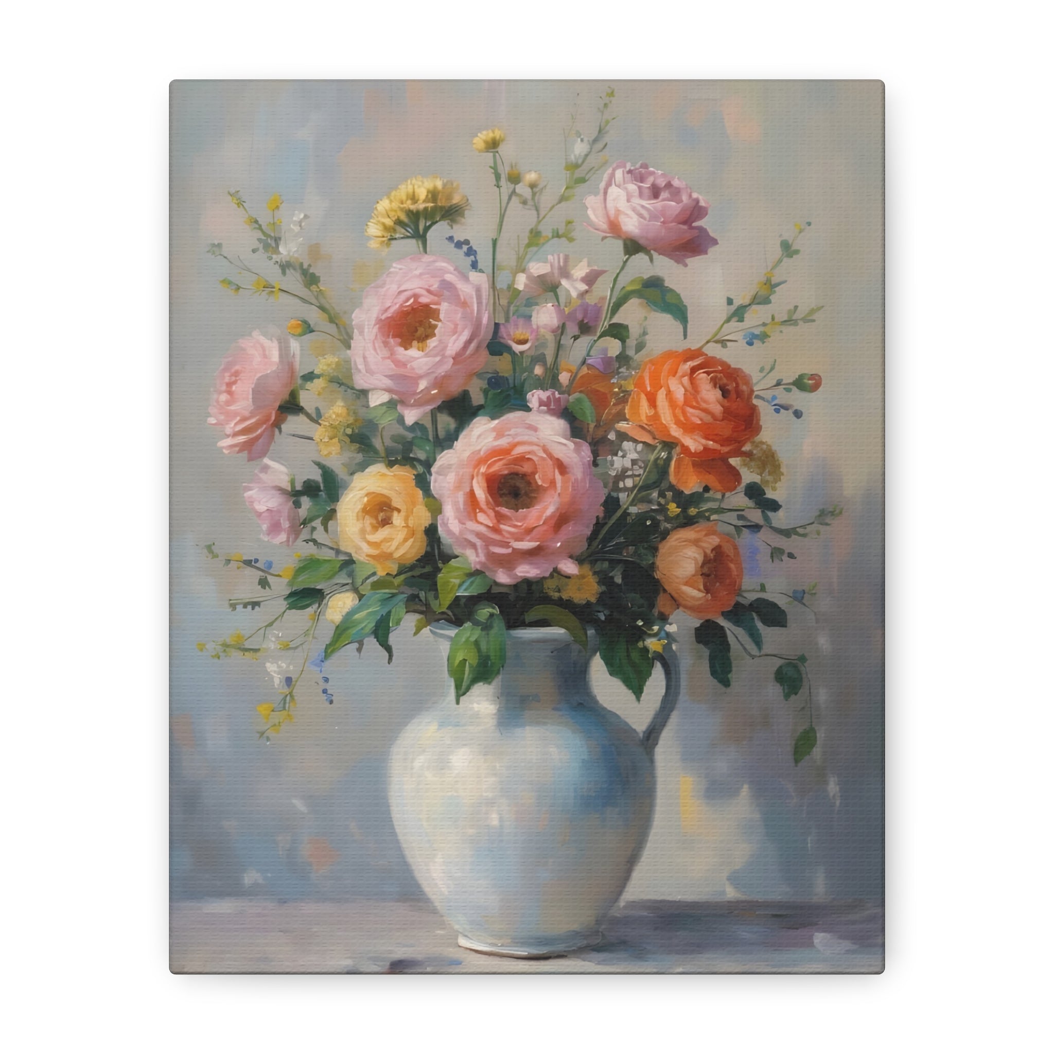 Colourful Roses in Jug Wall Art - Stretched Canvas