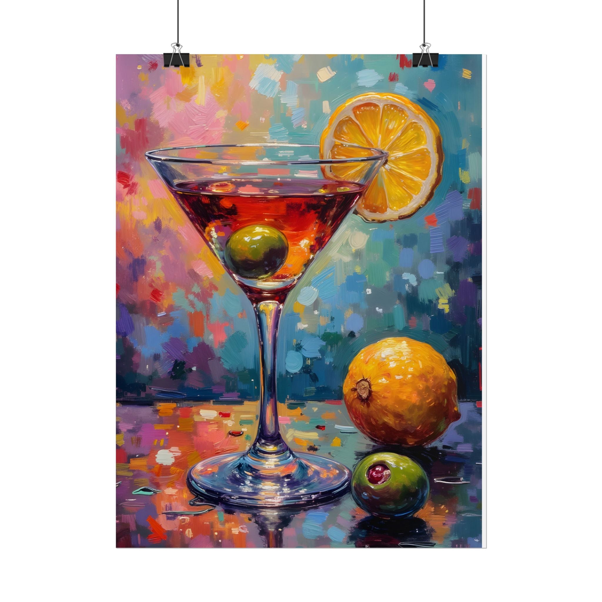 Colorful martini glass with lemon and olive Wall Art - Poster