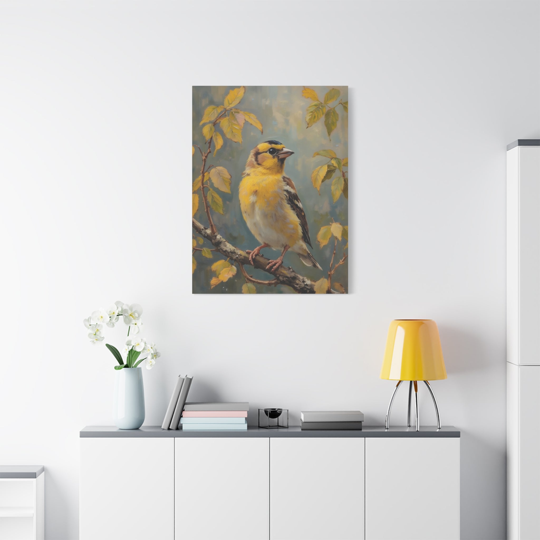 Goldfinch on a branch Wall Art - Stretched Canvas