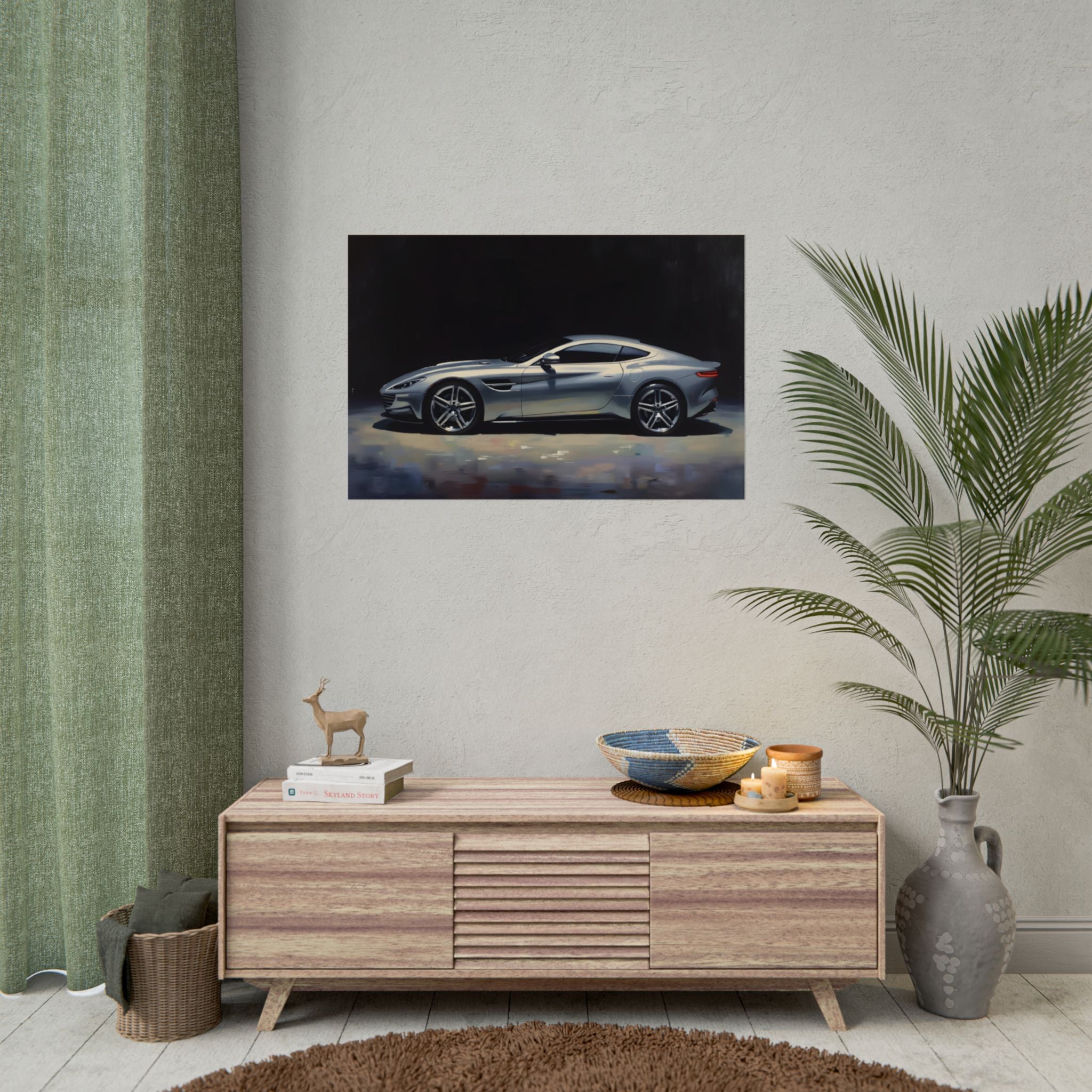 Sportwagen Poster - Zilveren GT Automotive Kunstprint (Opgerolde Poster)