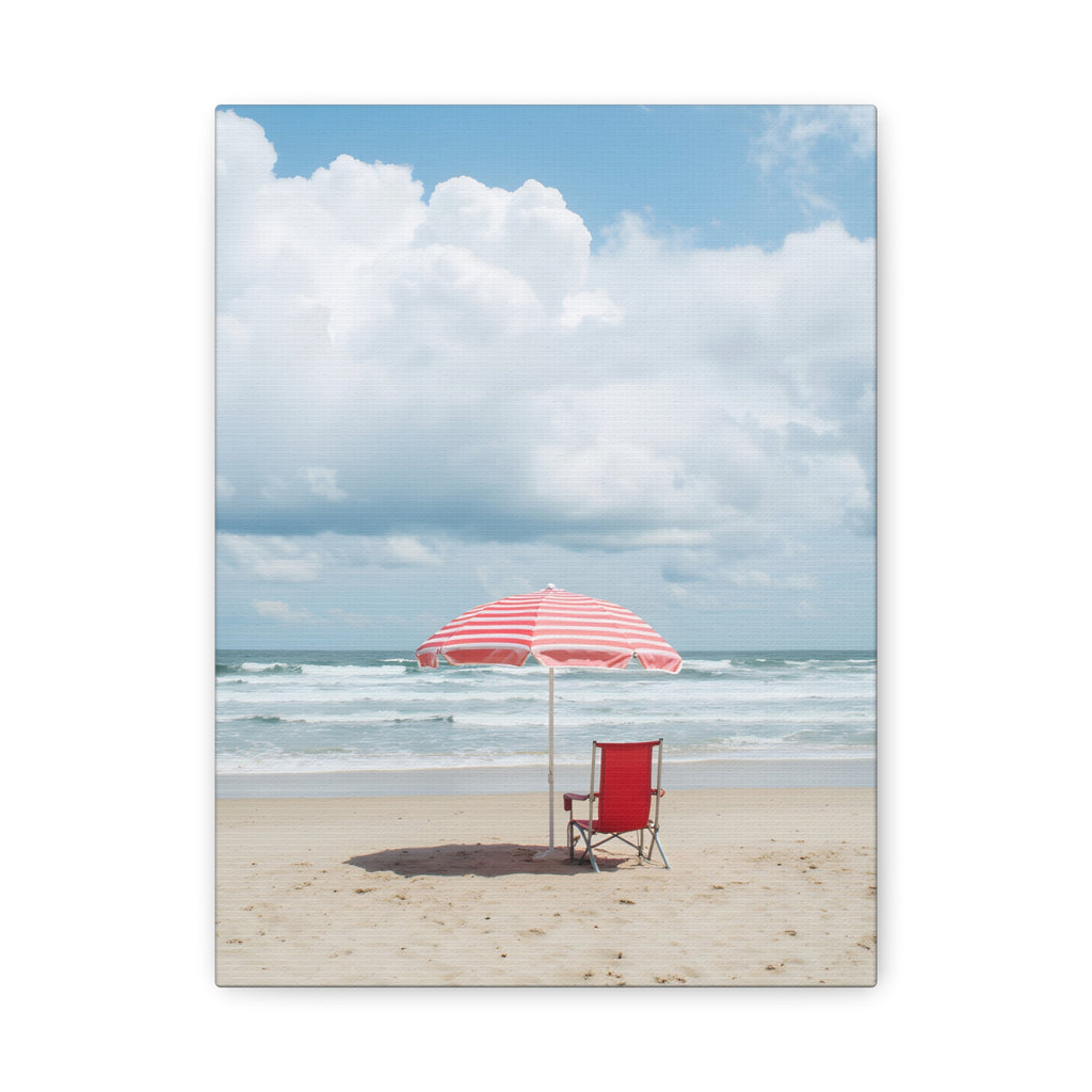 Sun-drenched beach memory with beach chair and umbrella Canvas Wall Art - Stretched Canvas