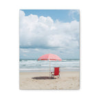 Sun-drenched beach memory with beach chair and umbrella Canvas Wall Art - Stretched Canvas