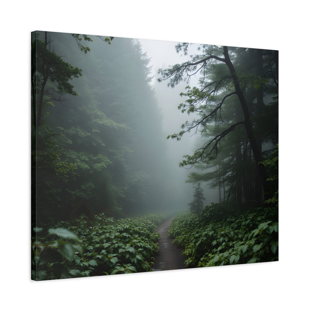 Misty Forest Path  Stretched Wall Art - Canvas Print