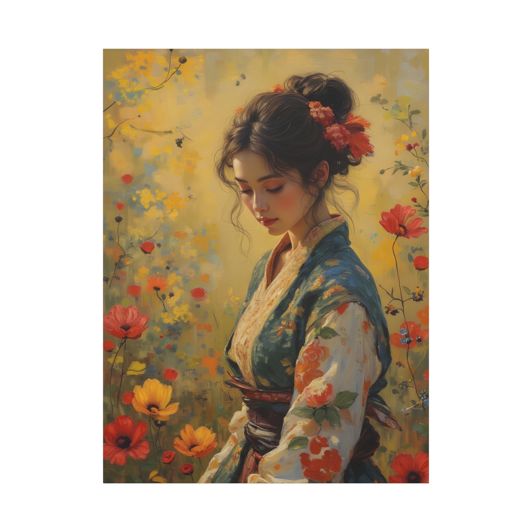 Asian Floral Lady Wall Art - Stretched Canvas