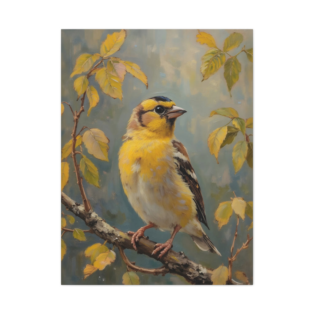 Goldfinch on a branch Wall Art - Stretched Canvas