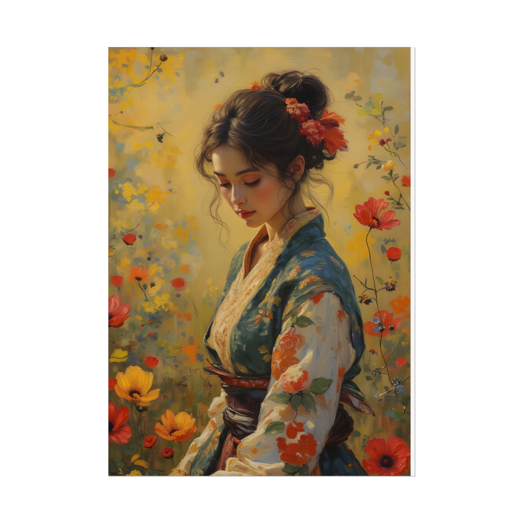 Asian Floral Lady Wall Art - Poster