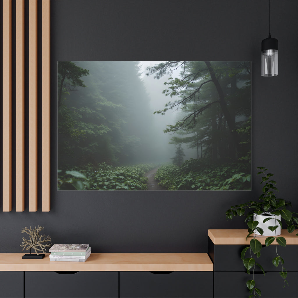 Misty Forest Path  Stretched Wall Art - Canvas Print