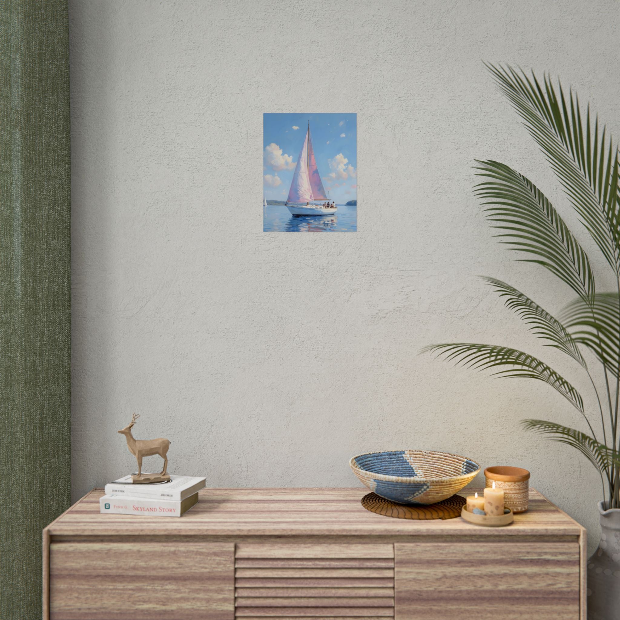 Sailing boat on calm water with pink accents - Poster