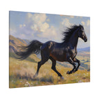 Running Black Stallion Wall Art - Horse Painting - Stretched Canvas