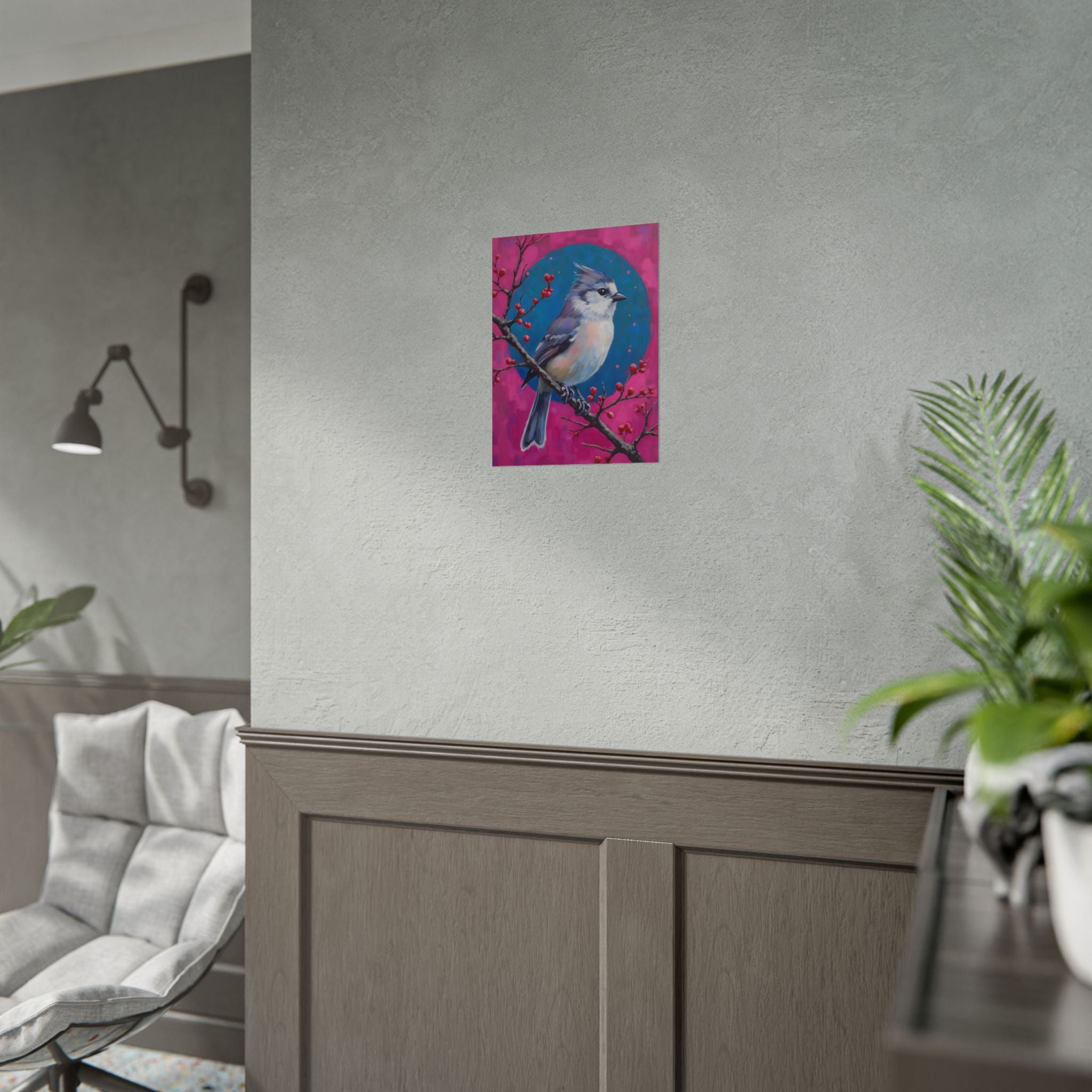 Blue jay on a holly branch Wall Art - Poster