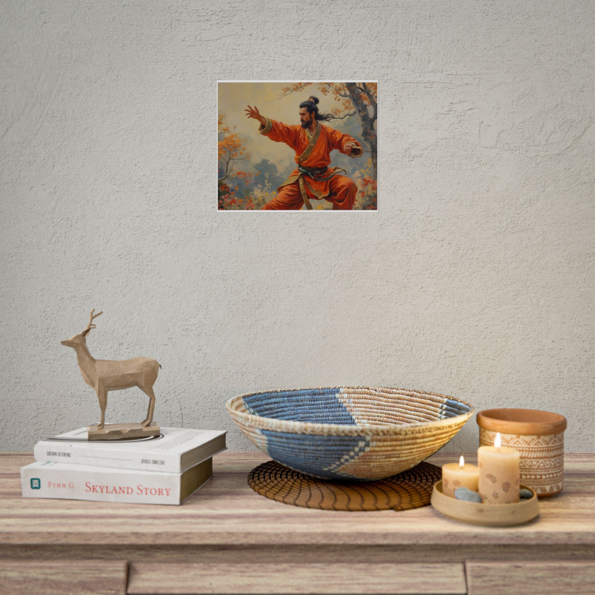 Martial Artist Art Poster - Krijger in Oranje Traditionele Kung Fu Muurkunst