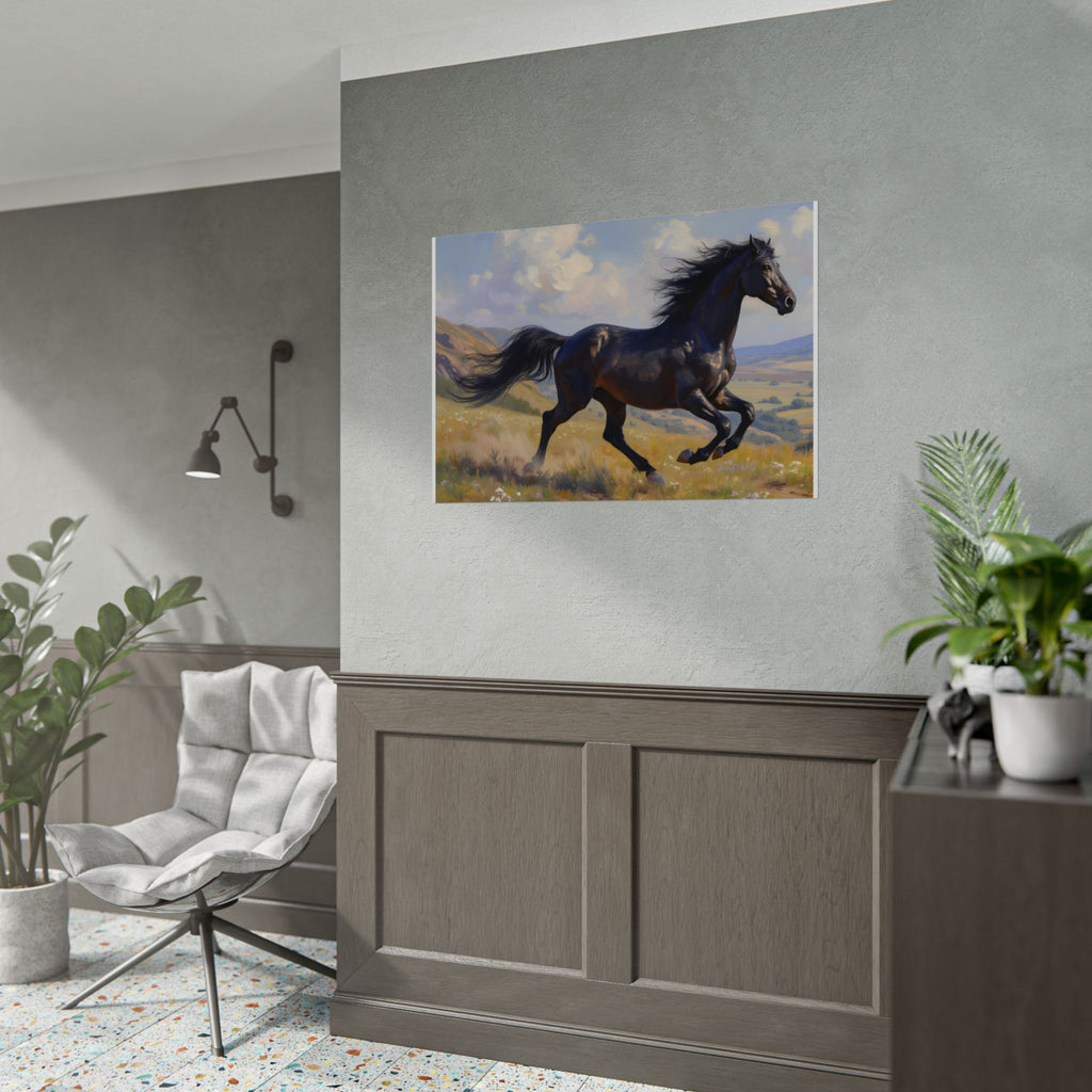 Running Black Stallion Wall Art - Horse Painting - Poster