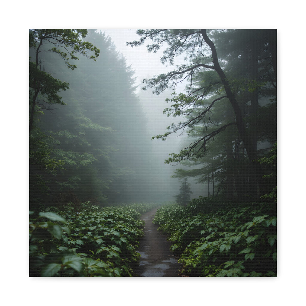 Misty Forest Path  Stretched Wall Art - Canvas Print
