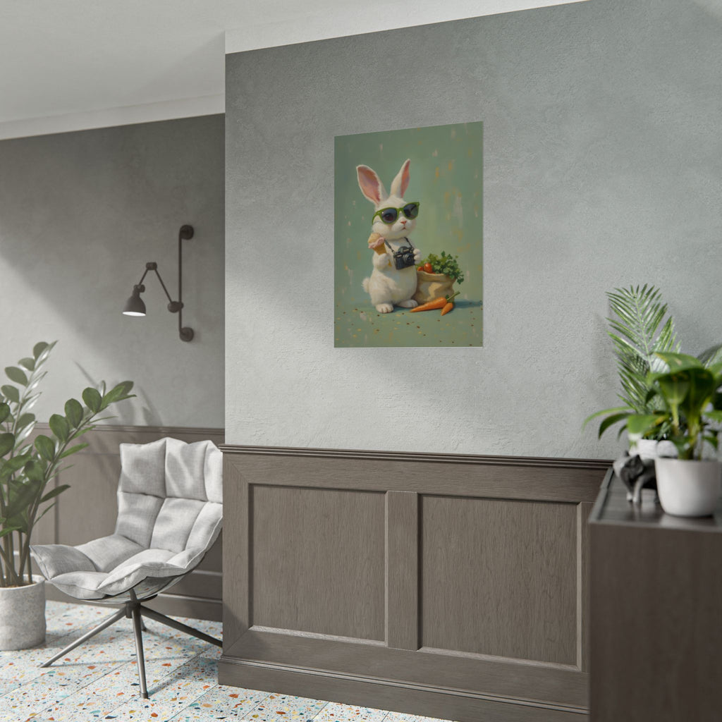 Green Bunny Rolled Poster — Cool Bunny with Camera Art Print