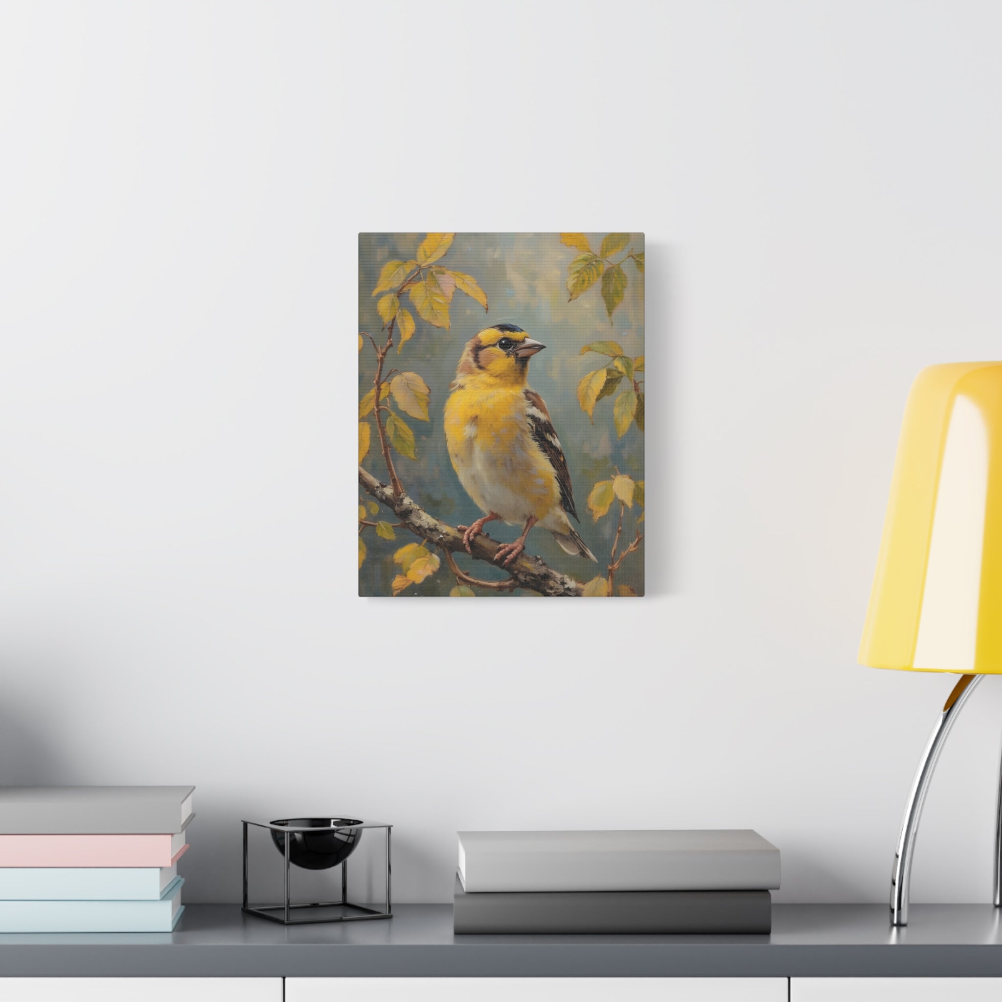 Goldfinch on a branch Wall Art - Stretched Canvas