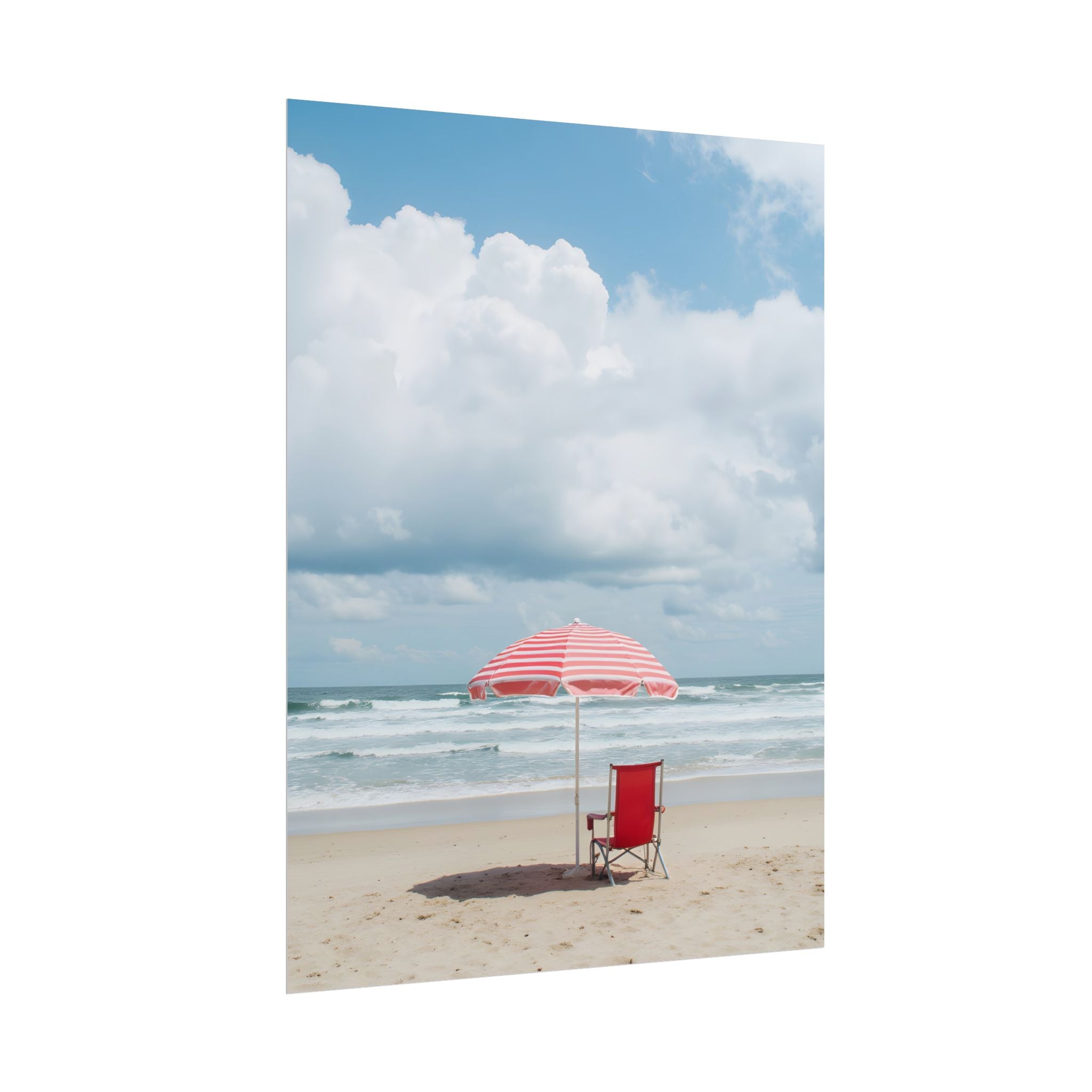 Sun-drenched beach memory with beach chair and umbrella - Poster