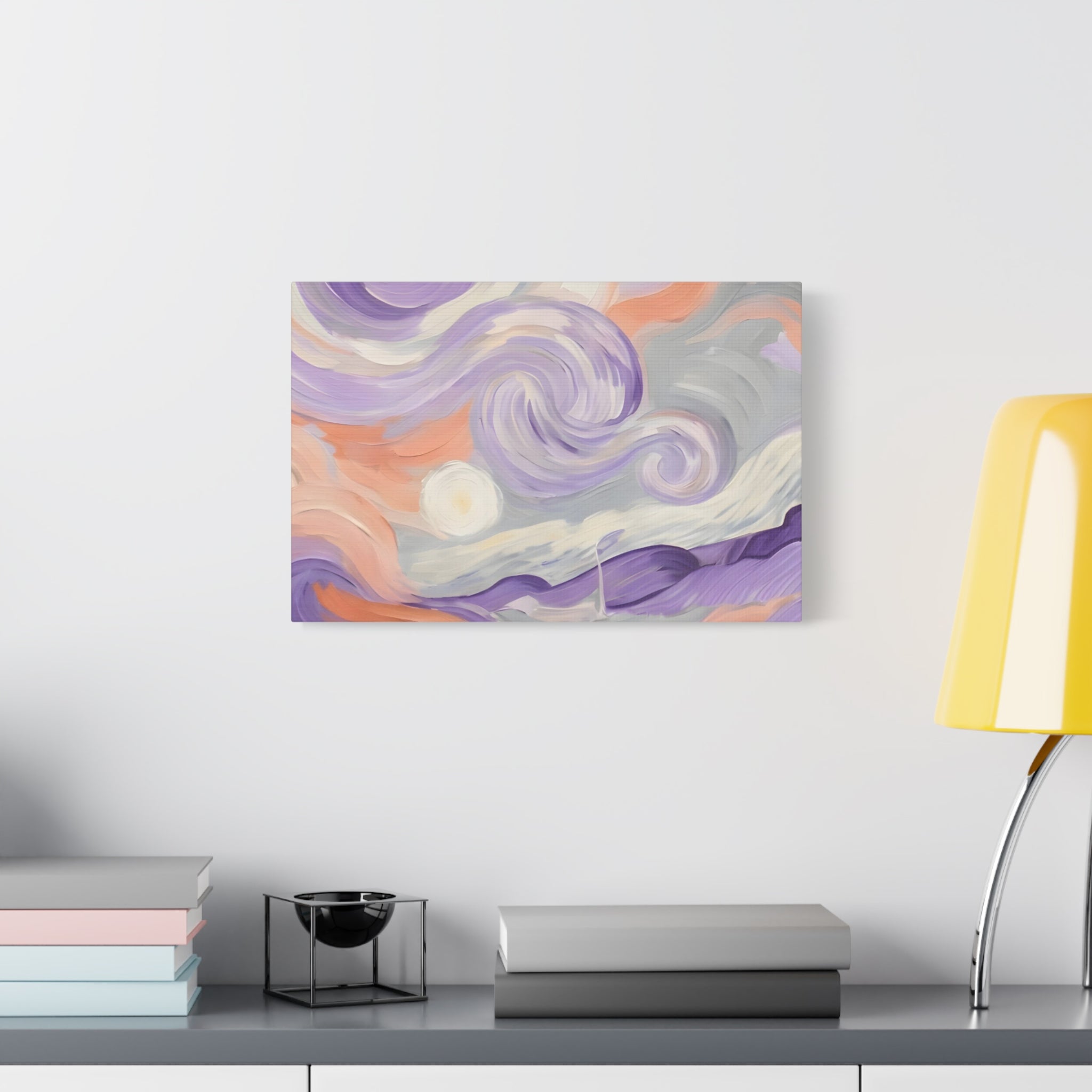 Abstract Swirl Canvas Art – Lavender & Peach Matte Stretched Canvas