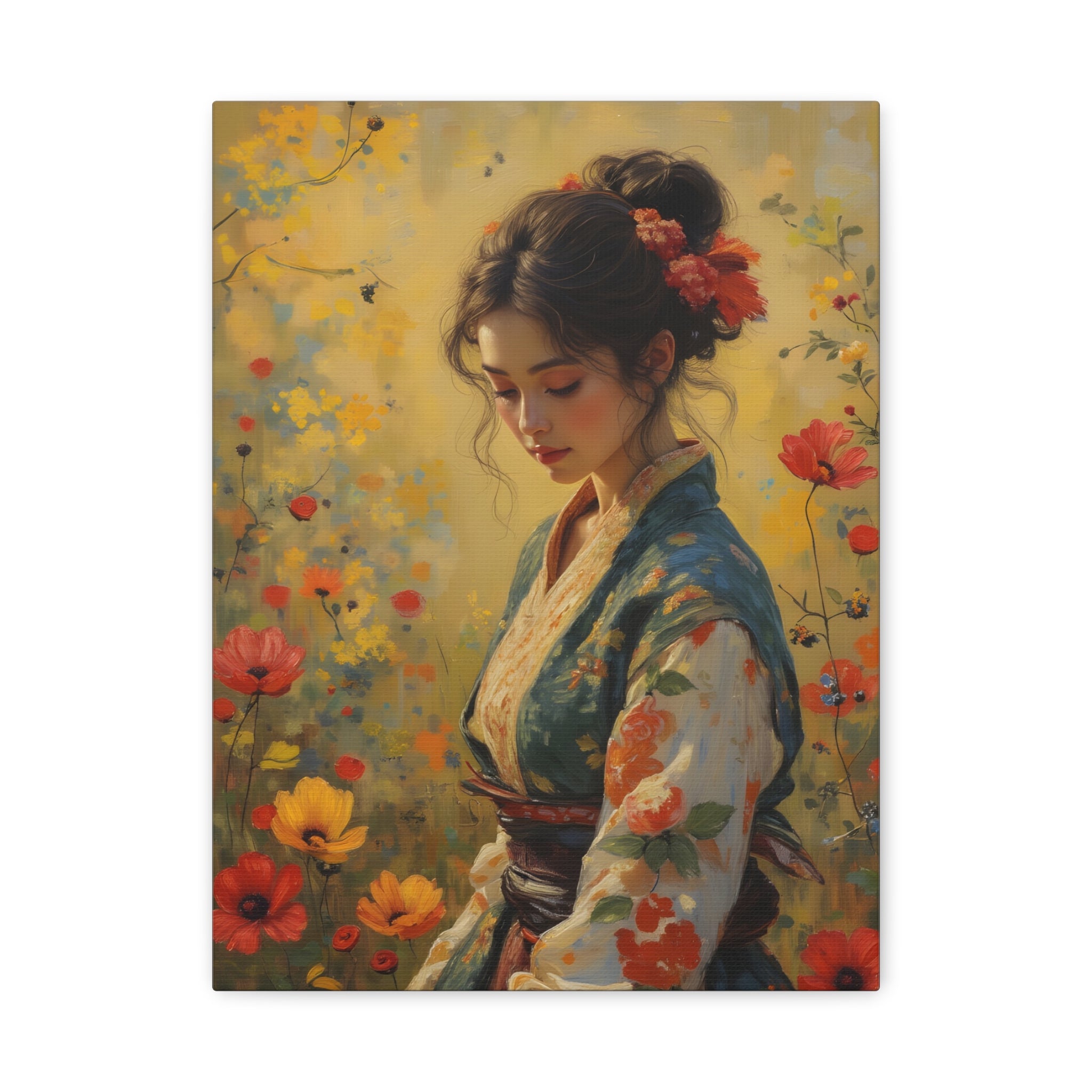 Asian Floral Lady Wall Art - Stretched Canvas