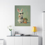 Green Bunny Canvas Wall Art — Photographer Bunny with Carrots & Ice Cream