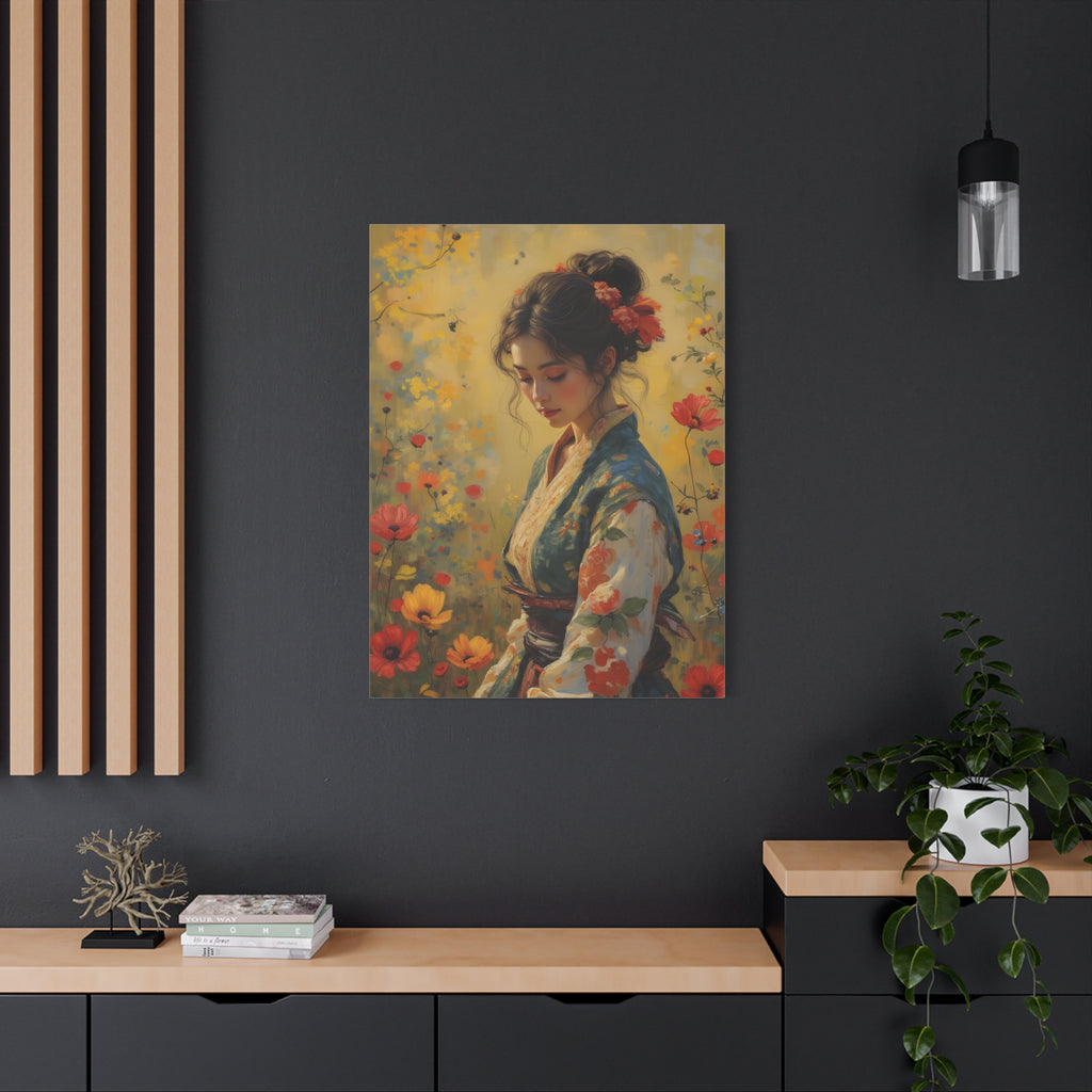Asian Floral Lady Wall Art - Stretched Canvas