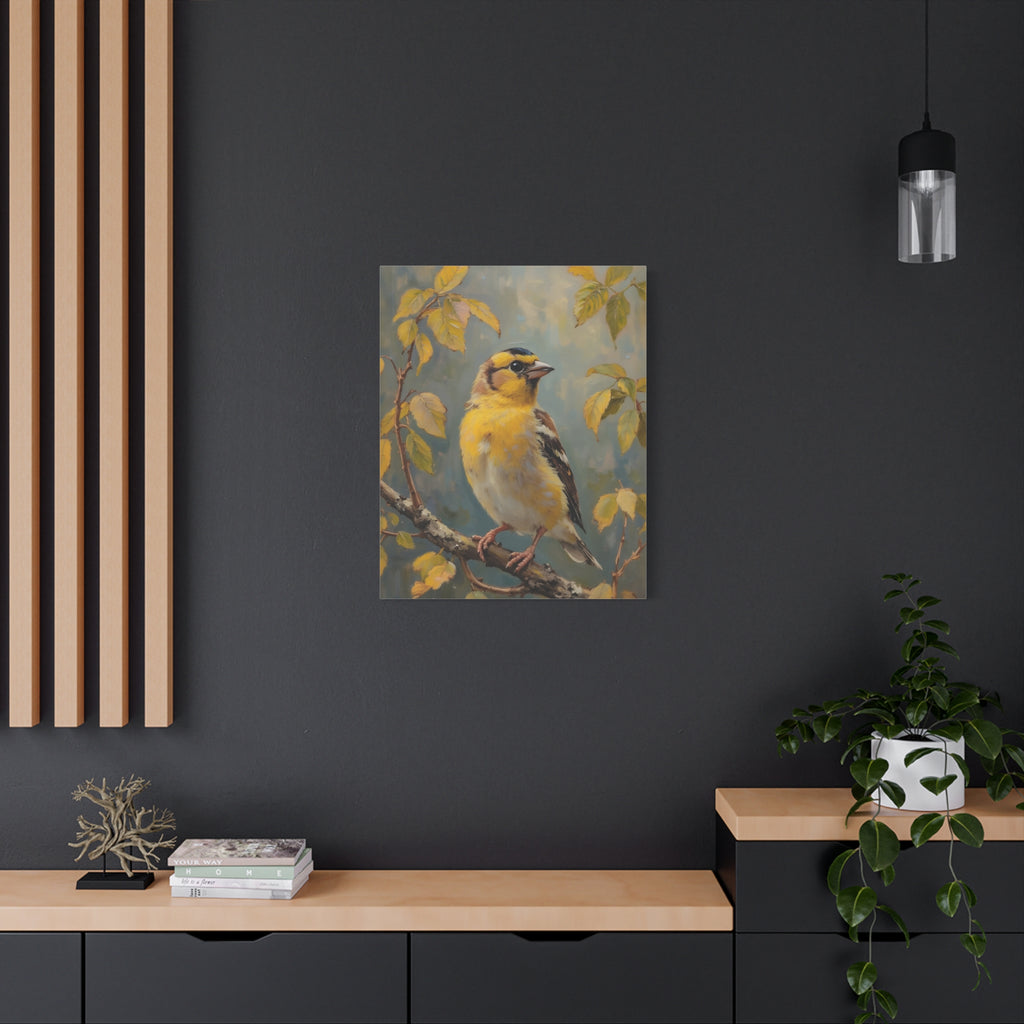 Goldfinch on a branch Wall Art - Stretched Canvas