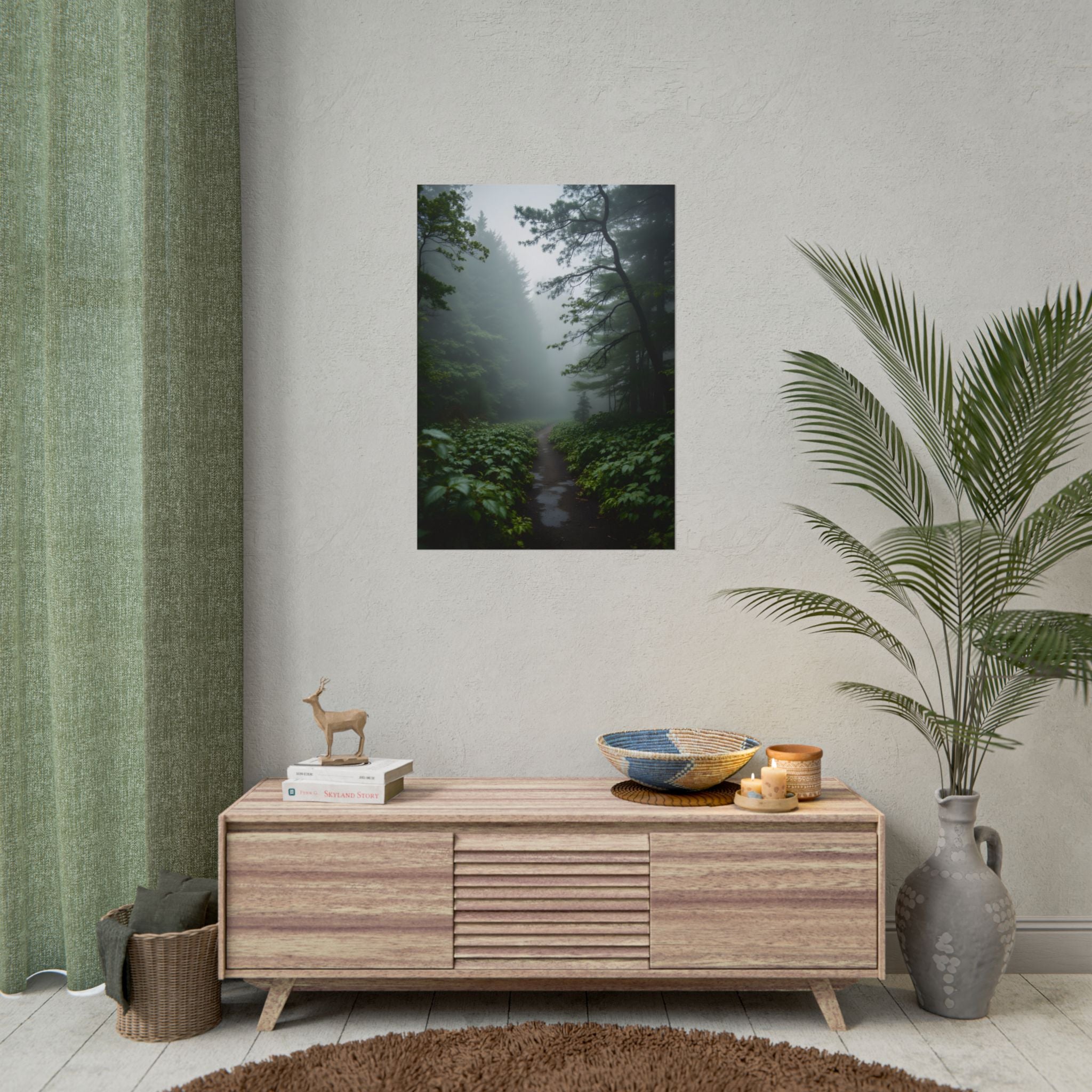 Misty Forest Path  Stretched Wall Art - Poster