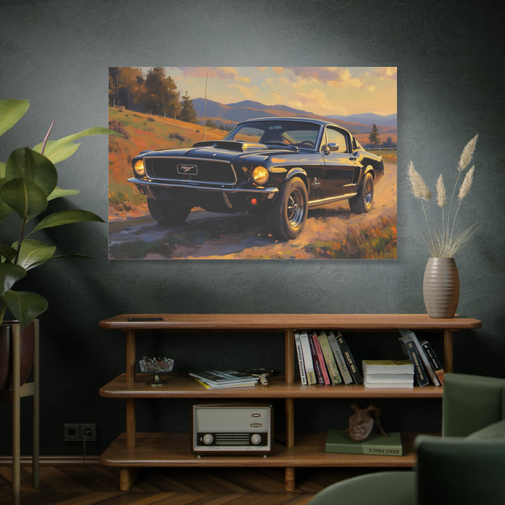 Vintage Mustang Sunset Wall Art - Classic Muscle Car - Stretched Canvas
