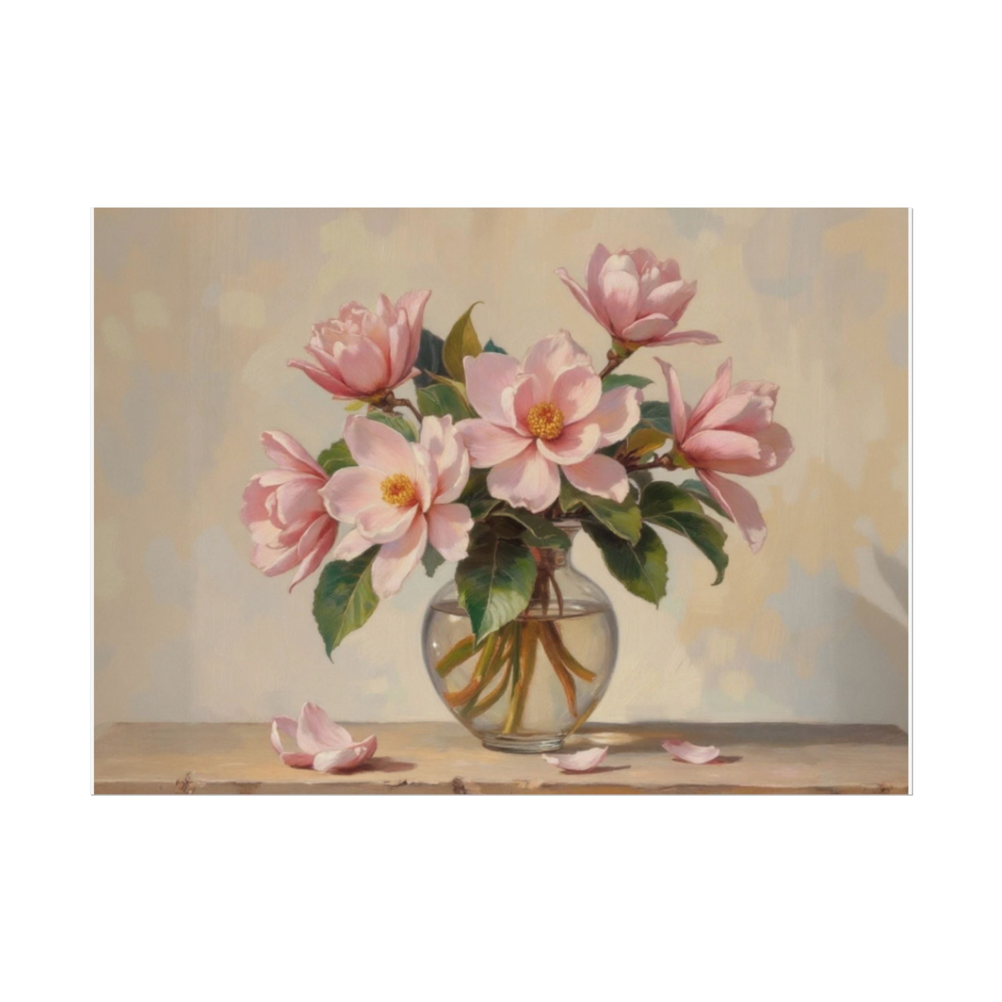 Opgerolde Poster - Roze Pioenrozen Bloemenprint Vaas Muurkunst