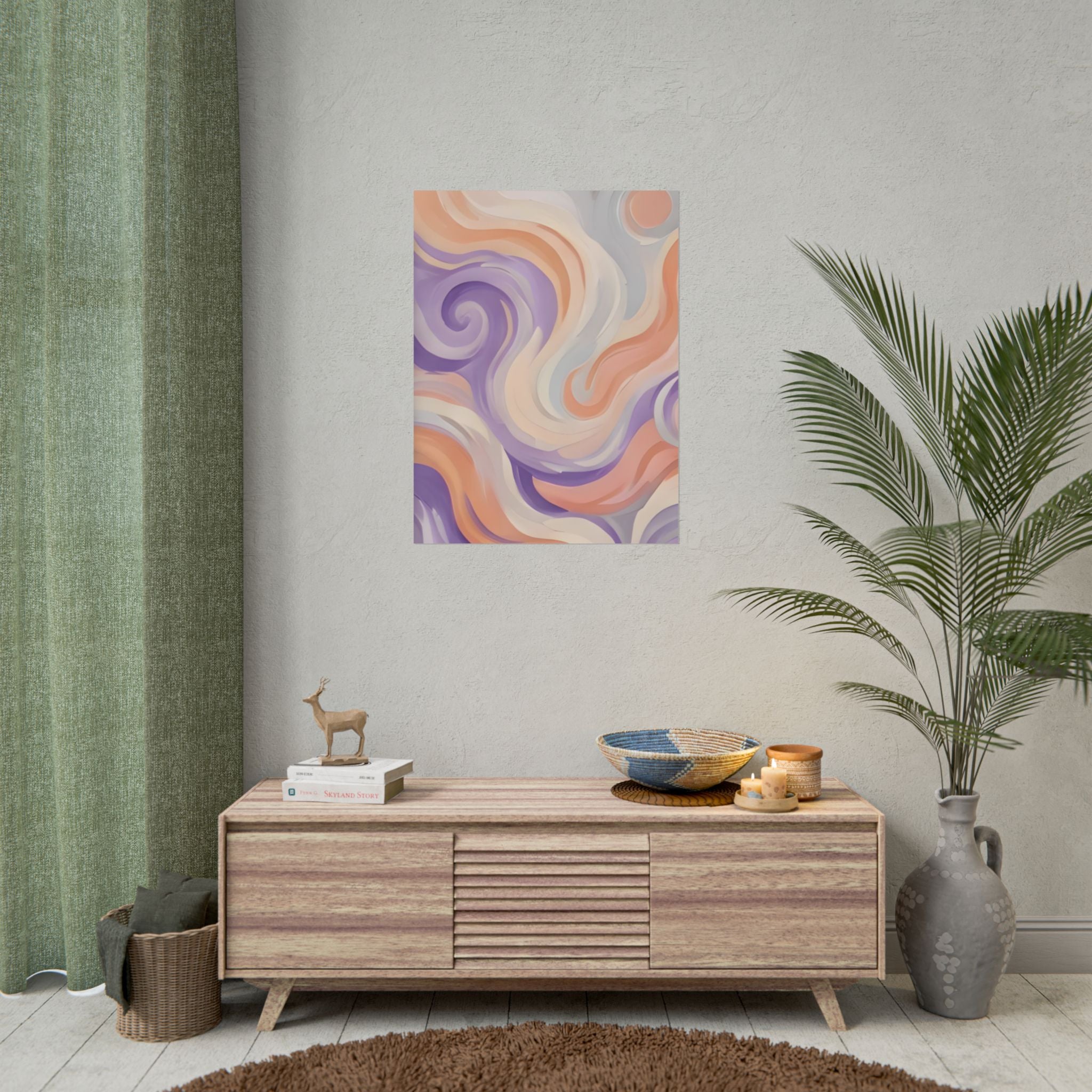 Abstract Swirl Poster - Peach & Lavender Fluid Art Rolled Wall Print
