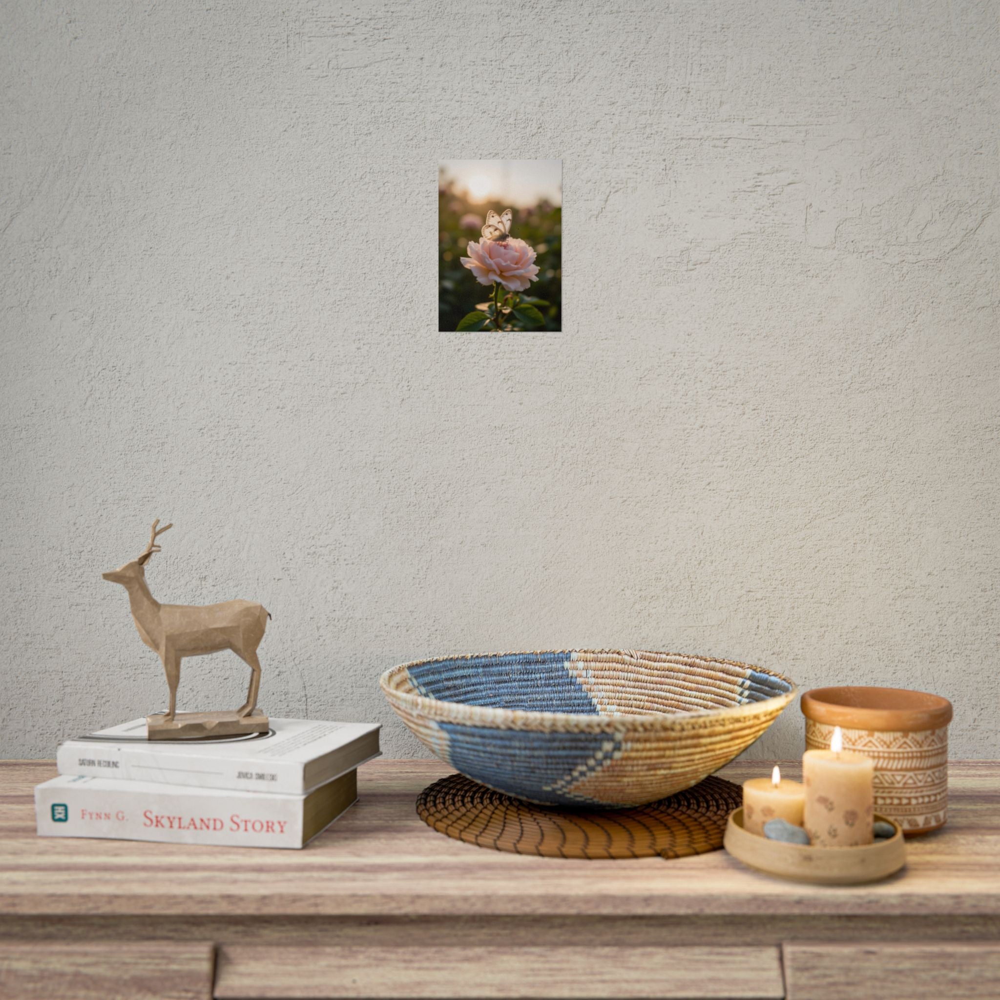 Butterfly on Pink Rose Wall Art - Poster
