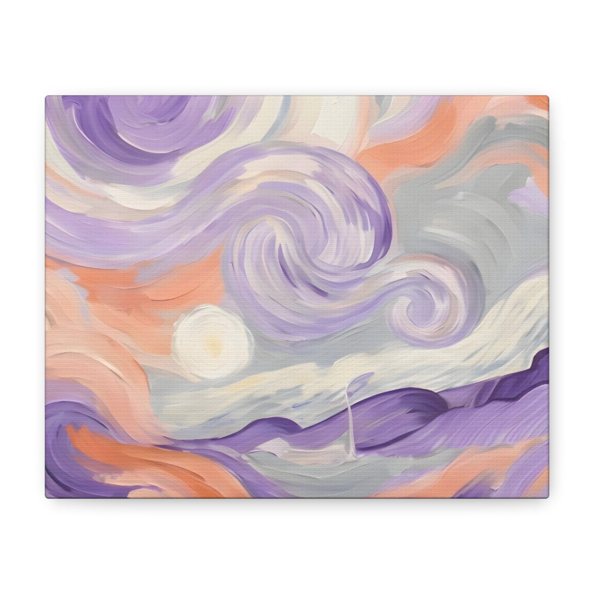 Abstract Swirl Canvas Art – Lavender & Peach Matte Stretched Canvas