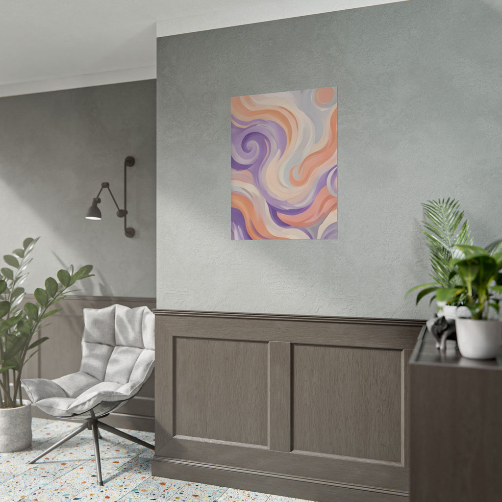 Abstract Swirl Poster - Peach & Lavender Fluid Art Rolled Wall Print
