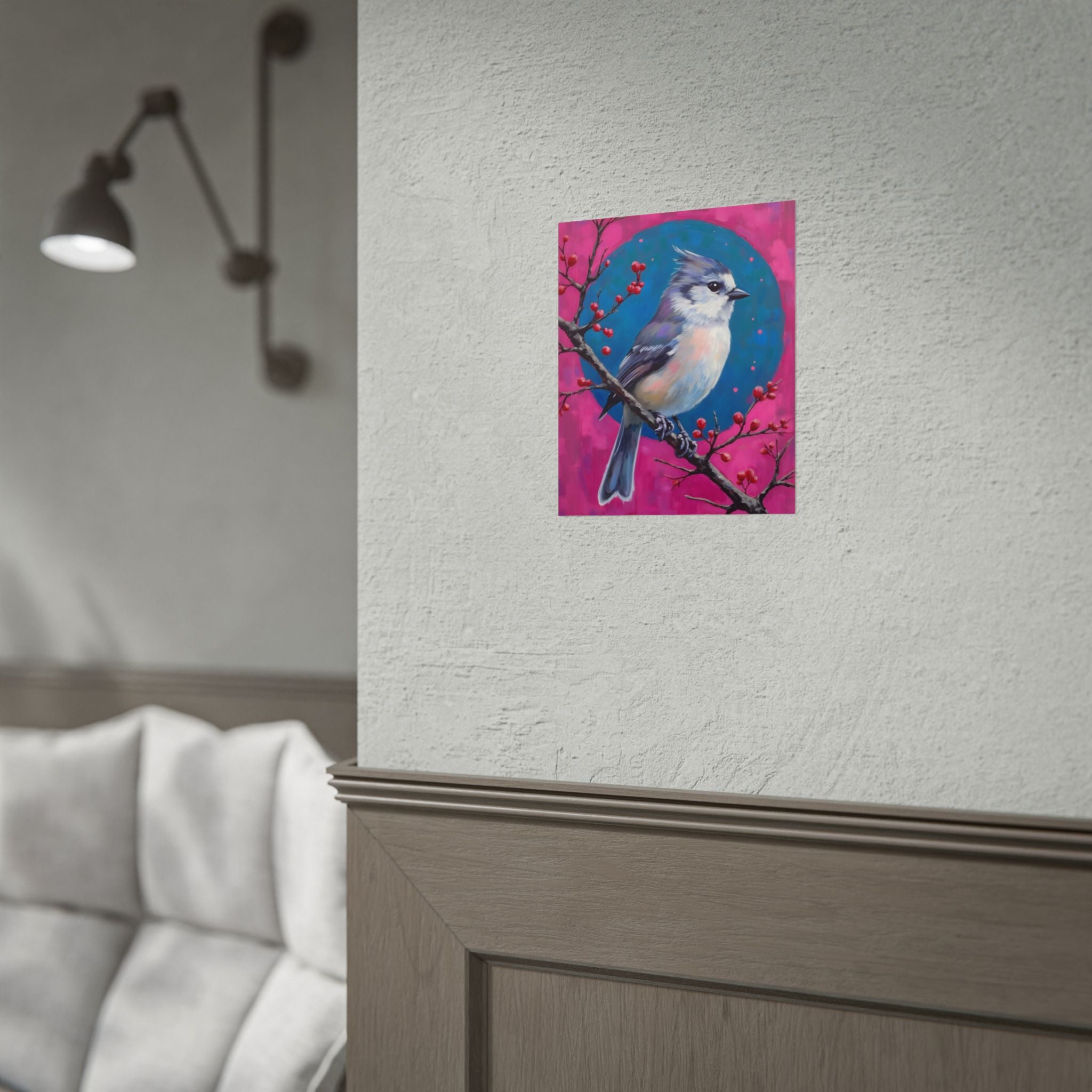 Blue jay on a holly branch Wall Art - Poster