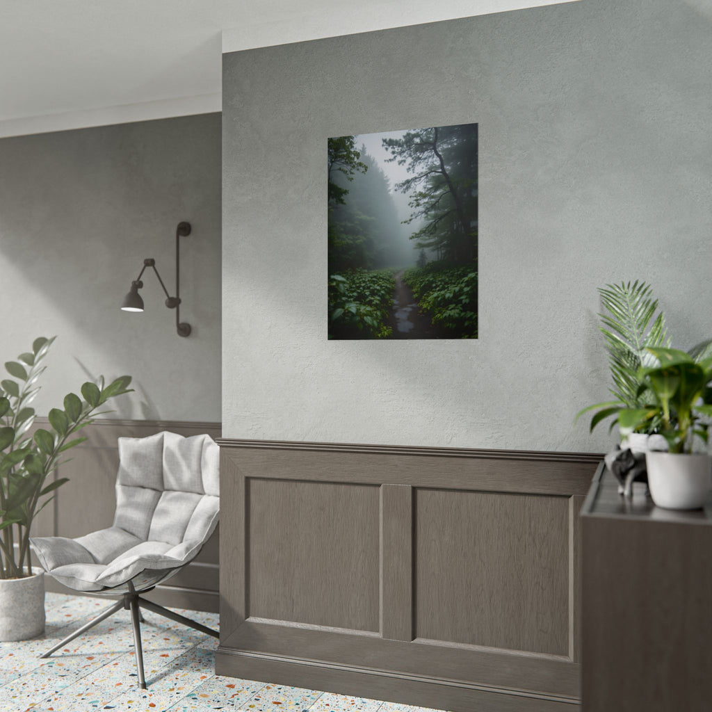 Misty Forest Path  Stretched Wall Art - Poster