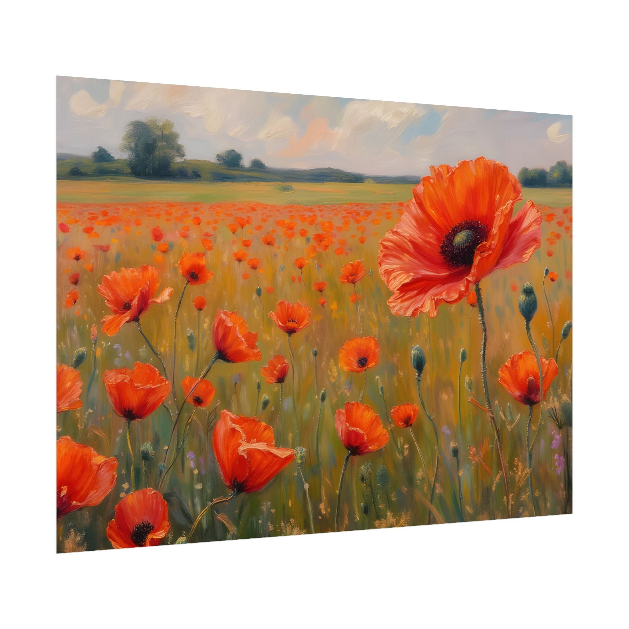 Poppy Field Kunstposter - Opgerolde Bloemen Muurprint voor Huis & Kantoor