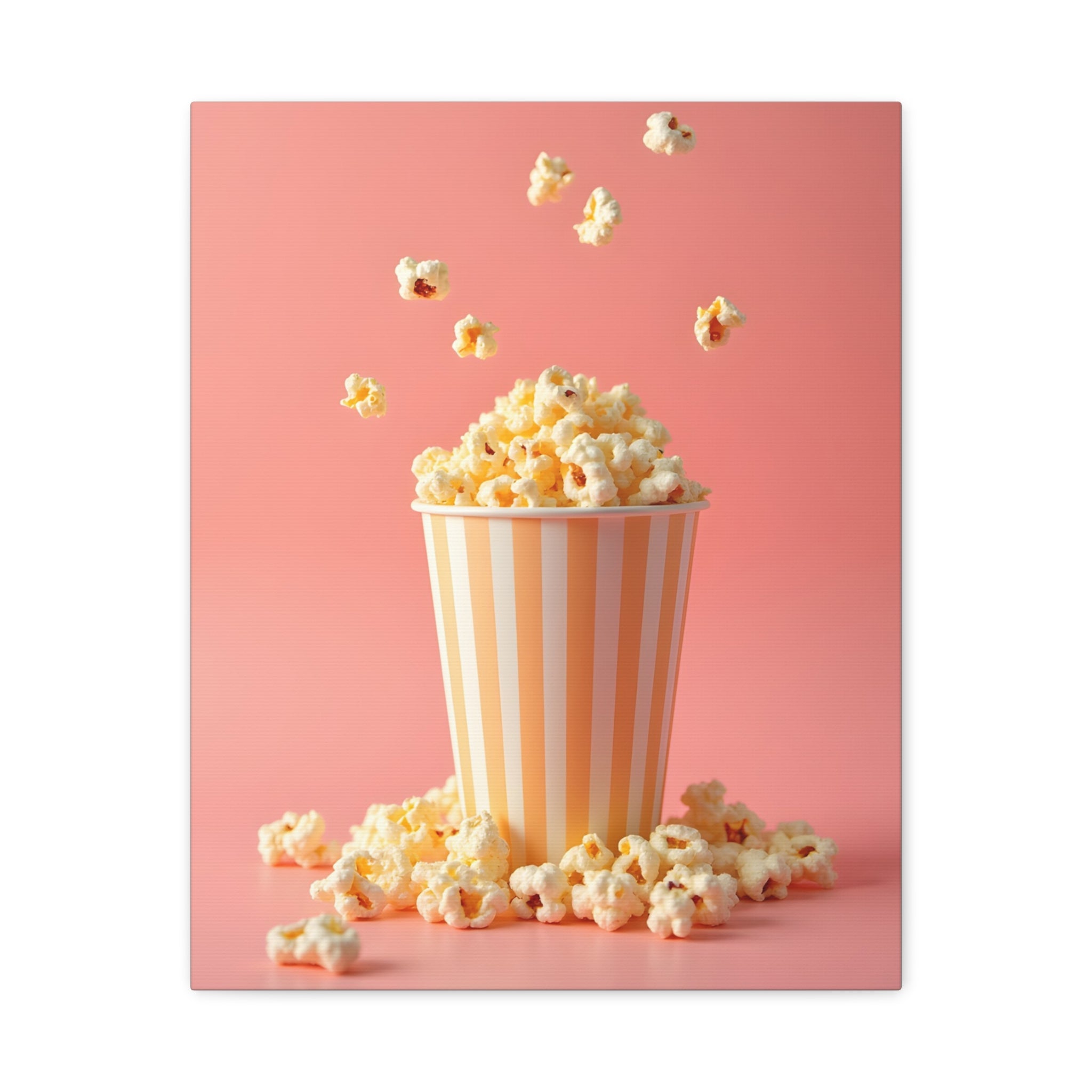 Popcorn with a pink background Wall Art - Stretched Canvas