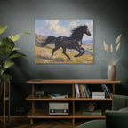 Running Black Stallion Wall Art - Horse Painting - Stretched Canvas
