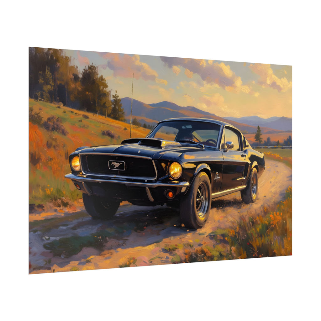 Vintage Mustang Sunset Wall Art - Classic Muscle Car - Poster