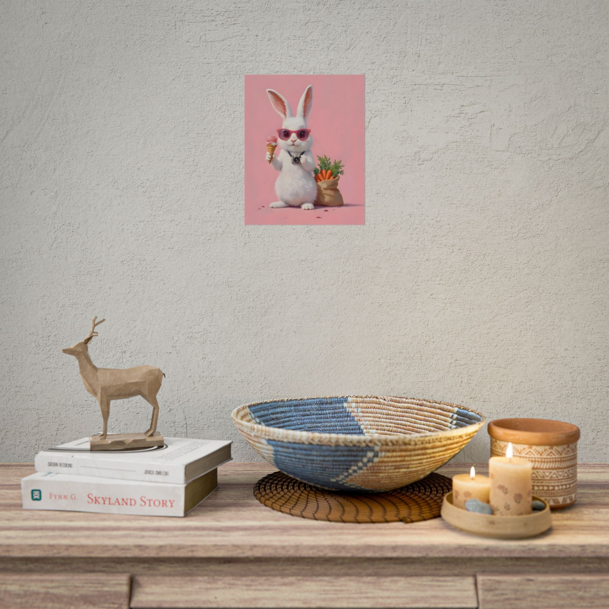Pink Cute Bunny Poster – Pink Ice Cream Rabbit Wall Art