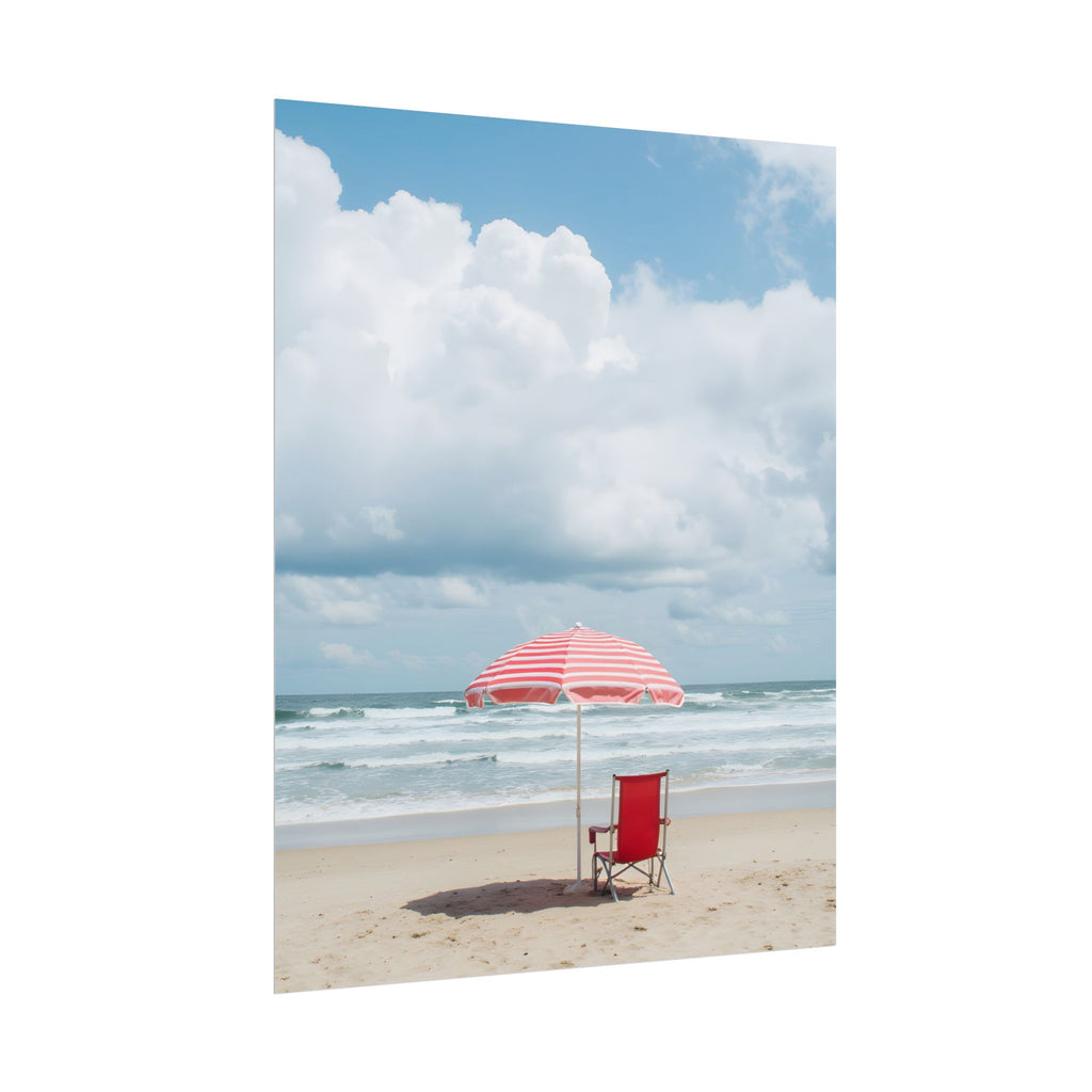 Sun-drenched beach memory with beach chair and umbrella - Poster