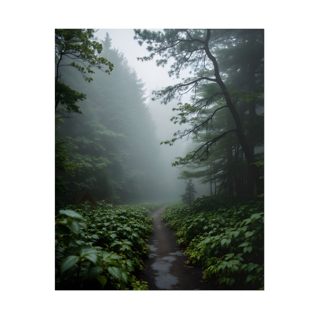 Misty Forest Path  Stretched Wall Art - Poster