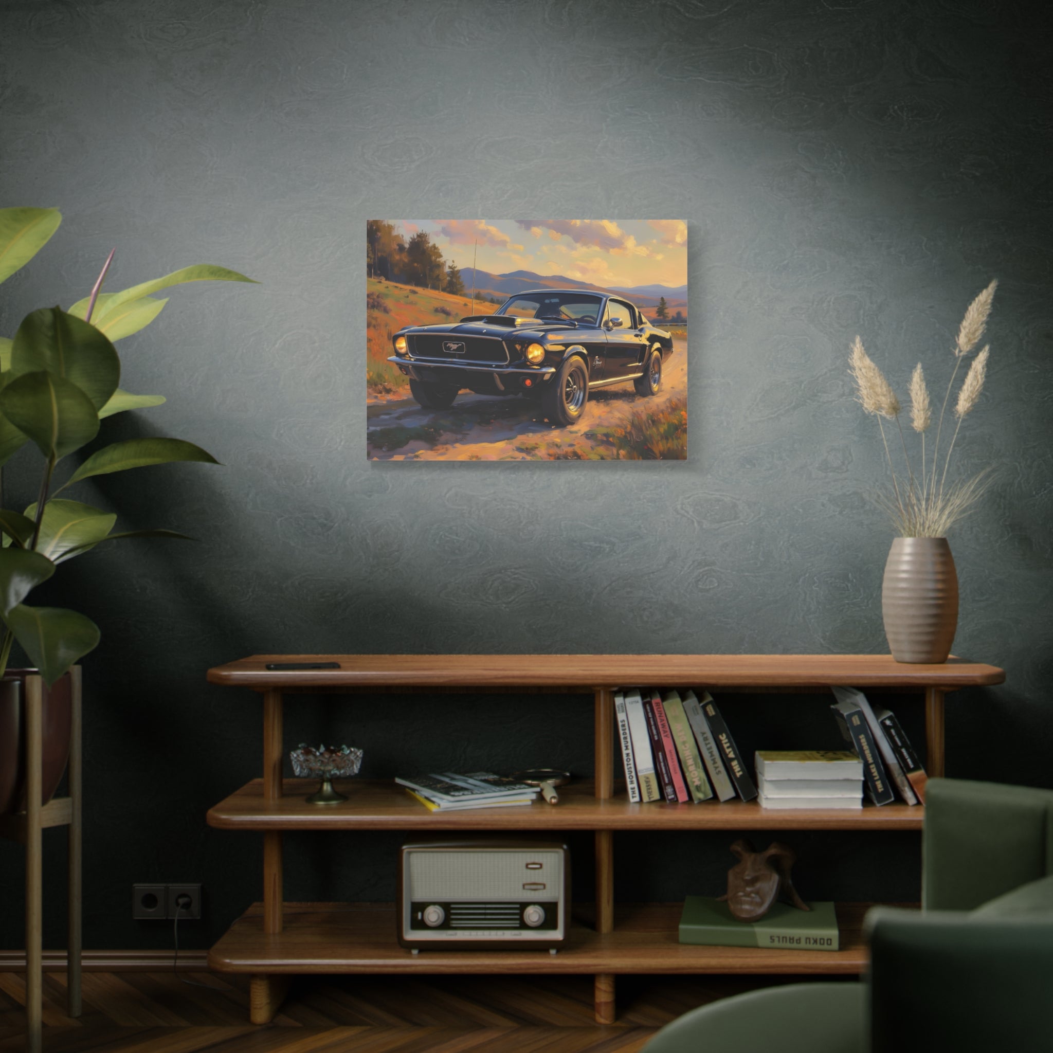 Vintage Mustang Sunset Wall Art - Classic Muscle Car - Stretched Canvas