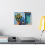 Southwestern Cactus Canvas Wall Art - Turquoise Door Painting (Matte Stretched)