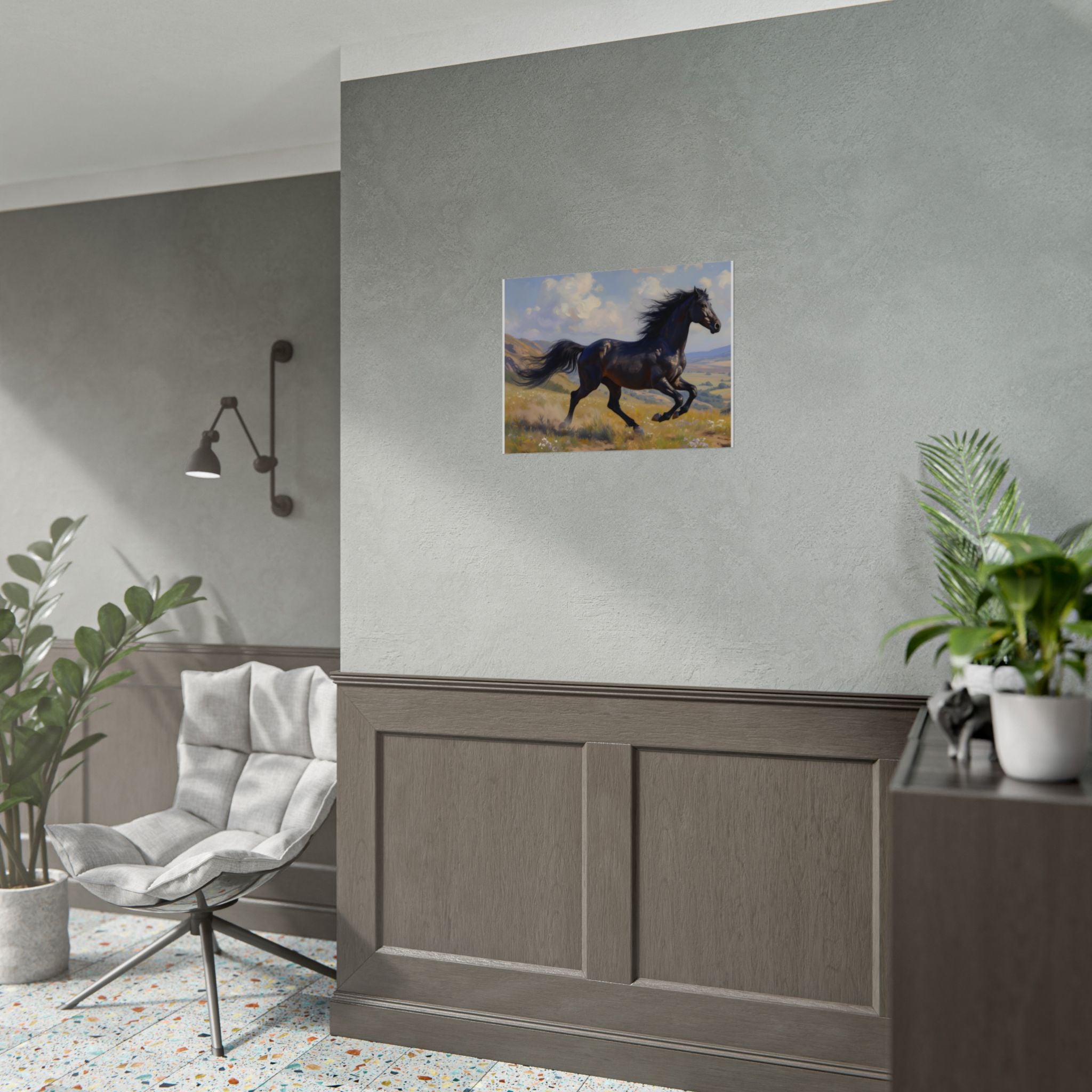 Running Black Stallion Wall Art - Horse Painting - Poster